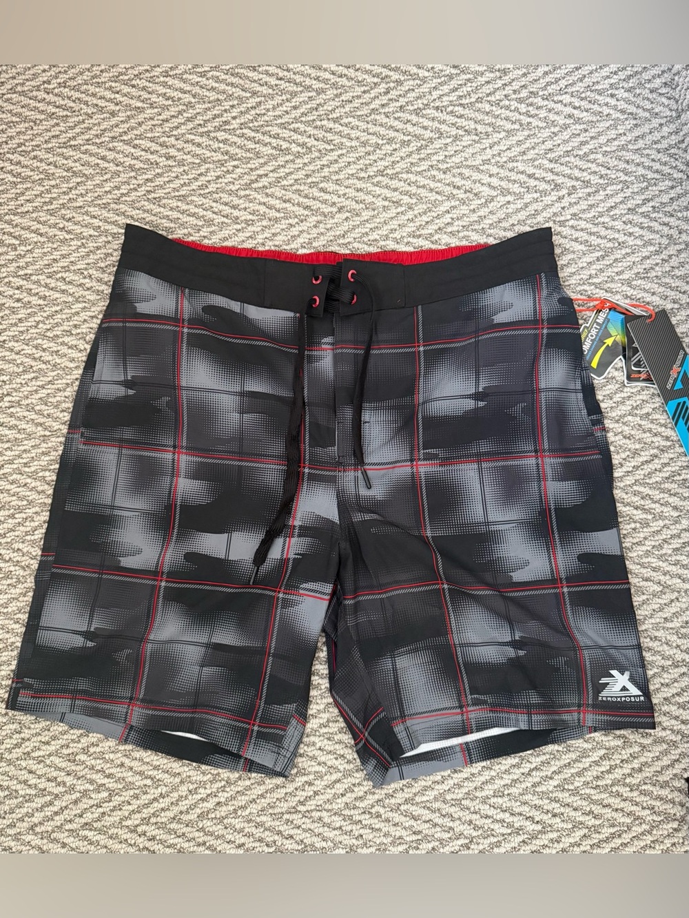 Men's Black & Gray Plaid Swim Trunks